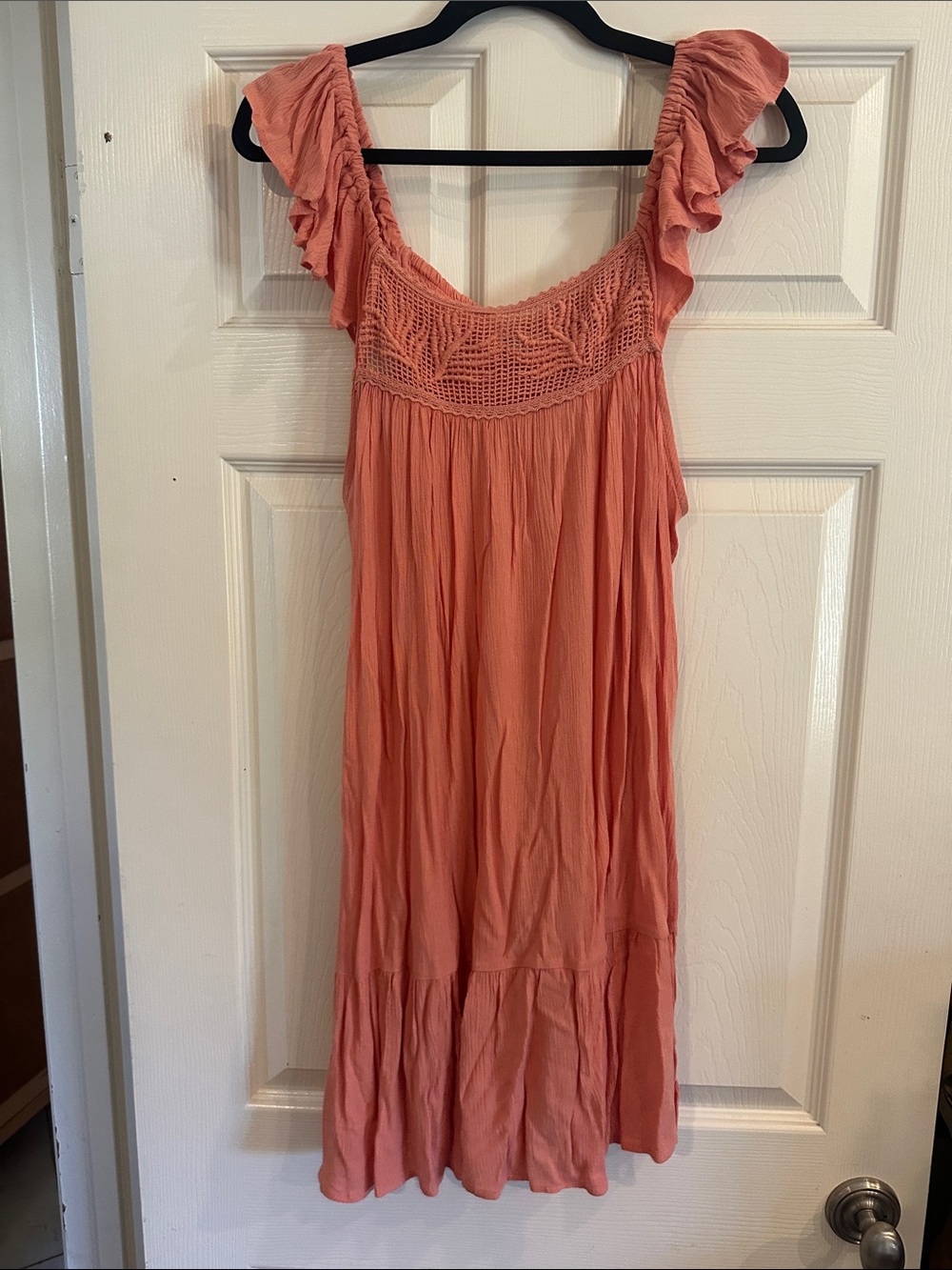 Rip Curl Coral Crochet Yoke Ruffle Strap Midi Dress